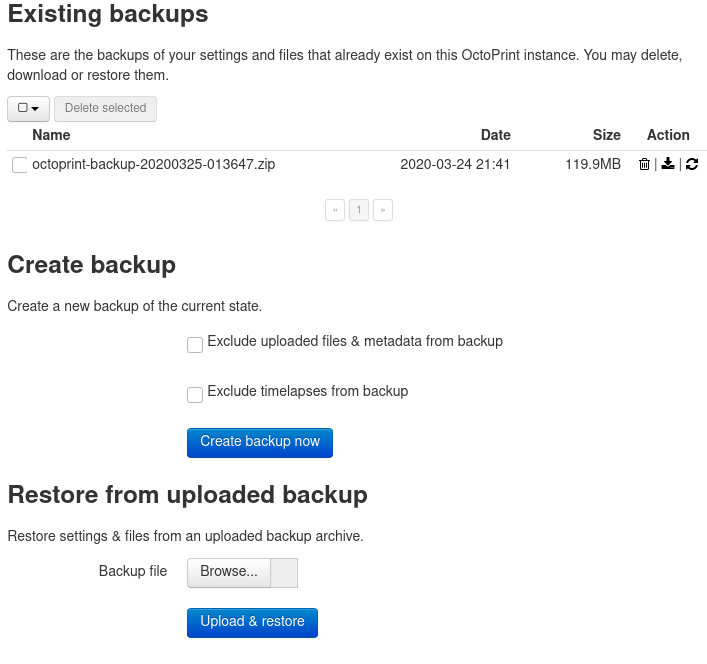 Backup and restore dialog for octopi