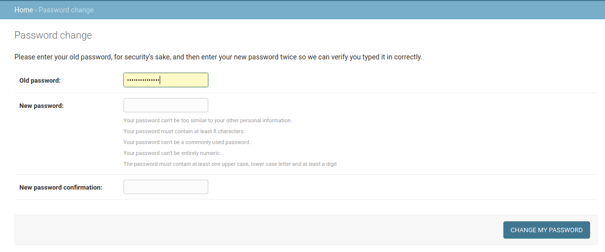 Password change dialog where the user needs to retype the password.